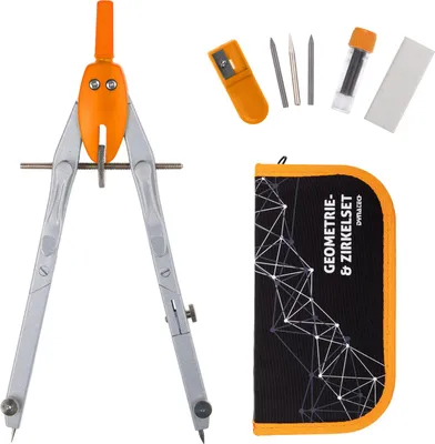 Produktbild von DynaTech Schnellverstellzirkel orange inkl. 2 Ersatzminen, Etui & 10 weiteren Zubehörartikeln