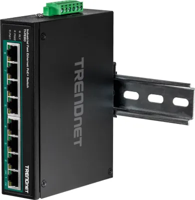 Produktbild von TRENDnet TI-PE80 Industrial Fast Ethernet PoE+ DIN-Rail Switch 8-Port