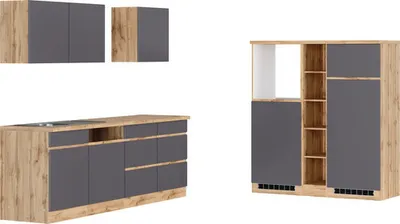 Produktbild von Held Möbel Küchenzeile ohne Geräte PISA 390 cm grau matt zerlegt Variante reversibel 1127.6311