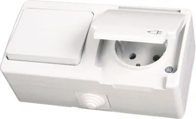 Produktbild von IP54 Steckdose mit Schalter Feuchtraum Aufputz Weiss