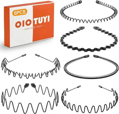 Produktbild von Haarbänder aus Metall 6er Set Anti-Rutsch Golf-Design Schwarz für Sport, Yoga & Alltag