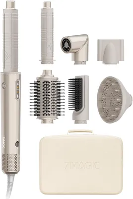 Produktbild von 7 in 1 Airstyler mit Diffusor, Lockenstab Warmluftbürste,Glättbürste, 110000 U/Min, 1400W, Zum Styling, Volumisieren, Locken und Glätten, mit Reisebox