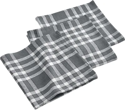 Productafbeelding van 3 wollen servetten in landelijke stijl, katoen, 45x45 cm, grijs, geruit. Stofservetten voor op tafel