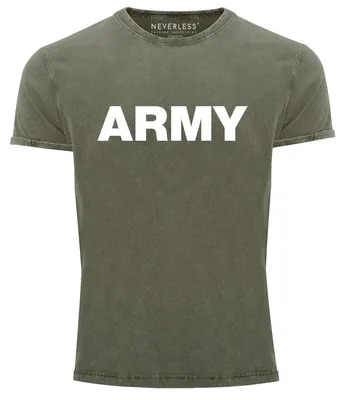 Produktbild von Herren Vintage Shirt Army Printshirt T-Shirt Used Look Slim Fit Neverless® oliv L