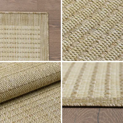 Produktbild von Outdoor Teppich Wetterfest Terrasse Balkon Garten Küchenteppich Einfarbiges Design Flachgewebe Sisal Look Waschbarer Teppich Verschiedene Große : 200 X 290 cm , Farbe : Beige