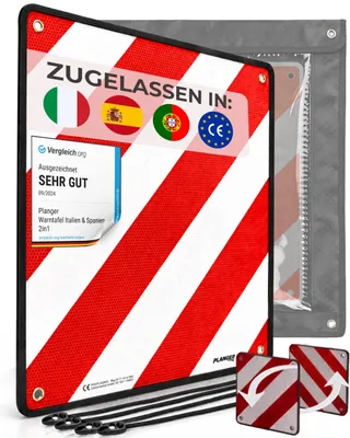 Obrázok produktu pre Varovné tabule pre Taliansko a Španielsko 2 v 1 (50 x 50 cm) – reflexná tabuľa s taškou a upínacím mechanizmom
