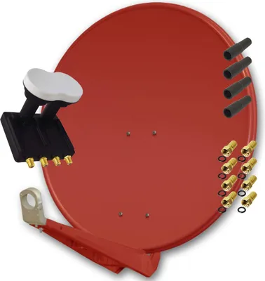 Produktbild von PremiumX Deluxe 85 Alu SAT Antenne in Ziegelrot mit Quad Monoblock LNB 3° für 4 Teilnehmer
