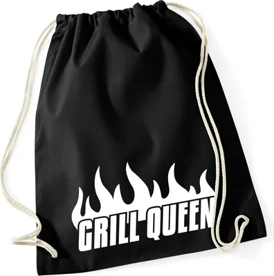 Produktbild von Huuraa Turnbeutel Grill Queen Flammen 12 Liter Black Baumwolle Rucksack Geschenkidee