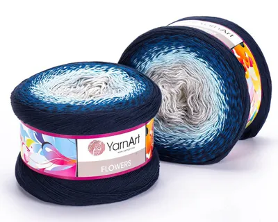 Two balls of yarn with a gradient color pattern.