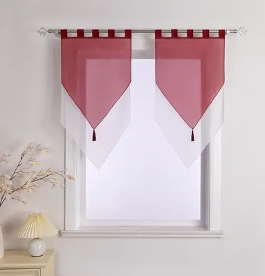 Produktbild von Delien Scheibengardinen mit Schlaufen Doppelschicht Bistrogardine küche Gardinen Halbtransparent Voile Vorhänge Weinrot BxH 45x90cm 2 Stück