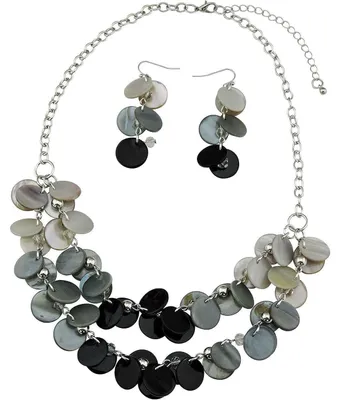 Immagine prodotto di Collana e orecchini da donna, set composto da due strati, color grigio, con elementi in acrilico