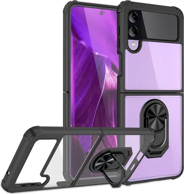 Produktbild von Ringhülle für Samsung Galaxy Z Flip4, Klar Kratzfest Schutzrahmen 360 Ring Hülle Schwarz
