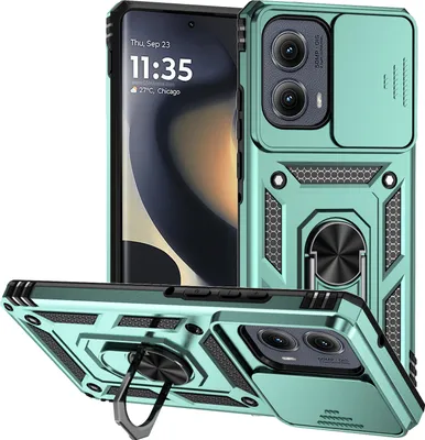 Obrázek produktu pro Pouzdro pro Motorola Edge (2024) dvouvrstvé pouzdro s posuvným krytem kamery a prstencovým stojánkem Zelený