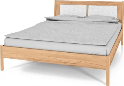 Produktbild von Bett Zola Kernbuche massiv bianco 140x200 mit Rattankopfteil und Holzbeinen