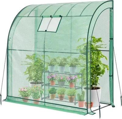 Produktbild von portabel grüner Gewächshaus mit Gewächshausregalen und Netzfenstern 200x100x210cm