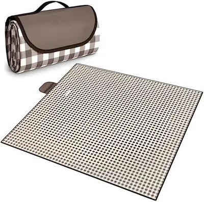 Produktbild von PolkaHome® Große wasserdichte Picknickdecke mit Tragegriff - 200 x 200 cm - Braun