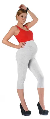 Produktbild von Umstandsleggings 3/4 Baumwolle Schwangerschaft Bauchbund EU Grau Meliert S/36