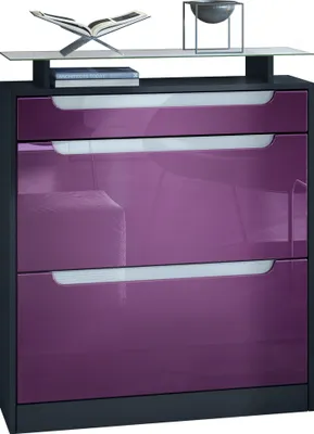 Produktbild von Vladon Schuhschrank Fiesta, Schwarz matt/Brombeer Hochglanz/Weiß Hochglanz - Schuhkipper für 16 Paar Schuhe (89 x 104 x 23 cm)