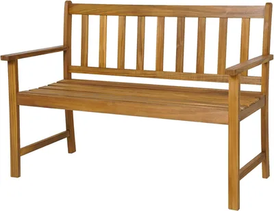 Produktbild von KOMFOTTEU 2 Sitzer Gartenbank, Sitzbank aus Akazienholz, Außenbank mit Rückenlehne und Armlehnen, Parkbank bis 360 kg belastbar (122x55x86cm)