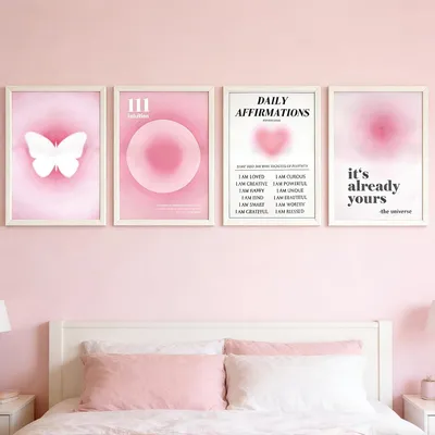 Productafbeelding van Set van 4 canvasdoeken, 42 x 30 cm, roze, zonder lijst, decoratie voor de woonkamer
