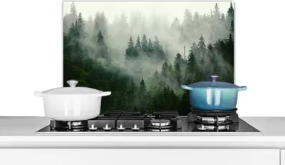 Produktbild von KitchenYeah®  Spritzschutz Küche - Küchenrückwand - Wandschutz für Herd und Spüle - Wald - Nebel - Bäume - Natur 60x40 - Alu-Dibond (Alternative zum Spritzschutz aus Glas) - Hitzebeständig - Herdsprit