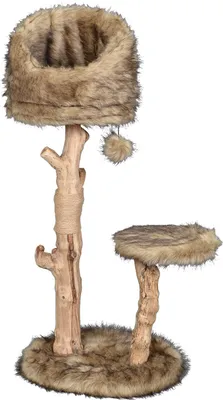 Image de arbre à chat design dobar "Sunny" avec troncs naturels et balle de jeu, meuble pour chats avec deux surfaces de repos, 50 x 40 x 99-109 cm, brun