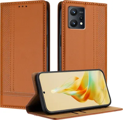 Produktbild von Handyhülle für Realme 9 5G Leder Flip Klappbare Schutzhülle mit Standfunktion Braun