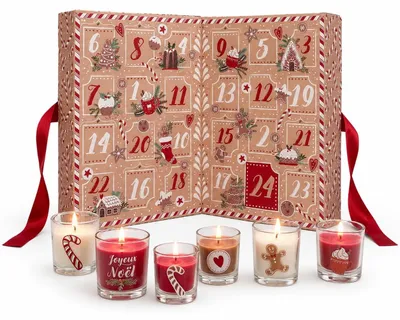 Immagine prodotto di Calendario dell'Avvento con candele profumate - 24 giorni di decorazioni festive - Rosso