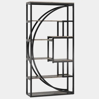 Image de Étagère industrielle - 5 niveaux - 180 cm de hauteur - 8 étagères ouvertes - Étagère en bois pour salon - Style vintage, couleur gris