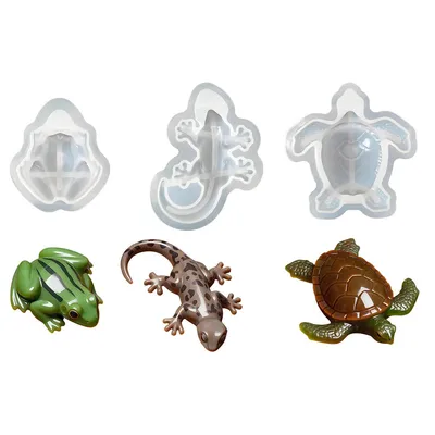 Produktbild von 3D-Silikon-Tiermould-Set (Frosch, Eidechse, Schildkröte), wiederverwendbar, flexibel, für DIY, Resin, Seife, Kerzen, Schmuck & kreative Bastelideen
