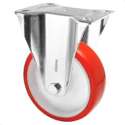 Zdjęcie produktu dla Zestaw kołowy miękki WAGNER - Ø 100 mm, stal ocynkowana, czerwony / biały, przykręcana płytka, nośność 75 kg - 04880001