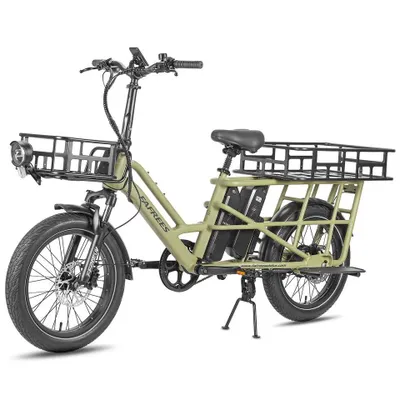 A studio shot of a cargo e-bike.
