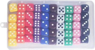 Obrázek produktu pro Sada kostek, standardní šestistranné barevné kostky včetně úložného sáčku, pro deskové hry, večírky, výuku matematiky, velká balení kostek (50 kusů, 16 mm)