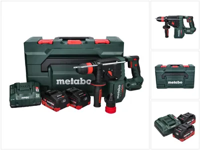 Image de Metabo KH 18 LTX BL 28 Q : perceuse-visseuse à percussion sans fil 18 V, 3 J, SDS plus, moteur Brushless, incluant 2 batteries 8,0 Ah, un chargeur et une boîte de rangement MetaBox