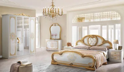 Produktbild von Barock Schlafzimmer-Set Clara in Weiß/Gold 6-Teilig 4-Türig