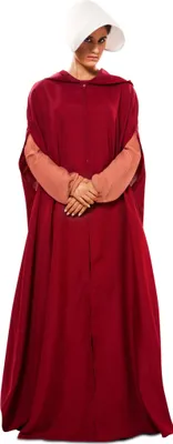 Mittelalter Kostüm Magd Roter Umhang mit weißer Haube für Damen von Vorne mit gesenktem Kopf