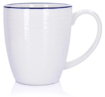 Produktbild von DUKA Tasse Kaffeetasse Porzellantasse Kaffeebecher - Porzellanbecher 400 ml, weiß und marineblau, handgefertigt von KROG DUKA