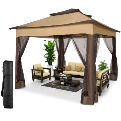 Produktbild von Pavillon 3.3x3.3m, Faltpavillon,Festzelt Gartenzelt mit 4 Gaze Seitenteilen, UV-Schutz 50+, Doppeltes Dach mit Belüftungsloch, inkl. Tragetasche