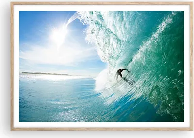 Produktbild von Gerahmtes Poster - Rahmen in heller Eiche - Abenteuer surfer welle ozean - 100x70 cm - Wand Bild - Wanddeko - Wandbilder - Wandposter - Bilderrahmen - Bilder - Kunstdruck - Wandbild - P2NAA100x70-2541