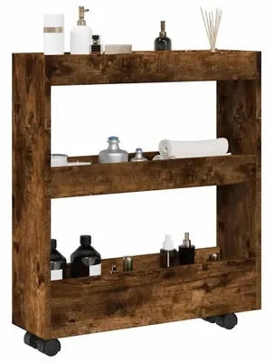 Produktbild von Rollwagen - Multifunktionaler Küchenwagen - 2 Feststellrollen - S-Förmiger Stoffkorb - Kunststoffgestell - 60 x 18 x 70 cm - Für Küche Bad Wohnzimmer