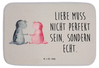 Produktbild von Mr. & Mrs. Panda Badteppich Axolotl Liebe - Grau Pastell - Geschenk, Badezimmer Matte, Verlobter, Badezimmerteppich, Badvorleger, Lurch, duschmatte, Badematte