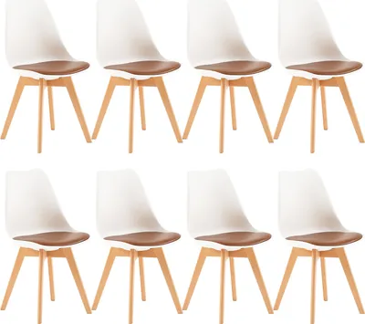 Obrázek produktu pro HJ_WeDoo sada 8 jídelních židlí s masivní bukovou nohou, skandinávský design čalouněné kuchyňské židle židle kuchyňské dřevo, bílá a kouřově růžová barva