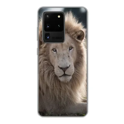 Produktbild von MuchoWow® Handyhülle Schutzhülle Hülle für Samsung Galaxy S20 Ultra Löwe - Tier - Weiß Silikon Softcase Handy Hülle - Karteninhaber