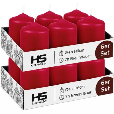 Immagine prodotto di Candele a colonna Ø4cm x 6cm rosso rubino confezione da 12 pezzi