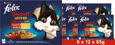 Produktbild von FELIX So gut wie es aussieht Doppelt Lecker Fleisch-Mix, Katzenfutter nass in Gelee, 6x12x85g (6x12x85g)