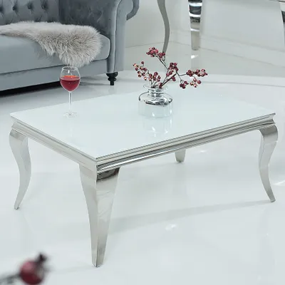 Produktbild von Design Couchtisch MODERN BAROCK 100cm silber mit weißem Opalglas Wohnzimmertisch Sofatisch Beistelltisch