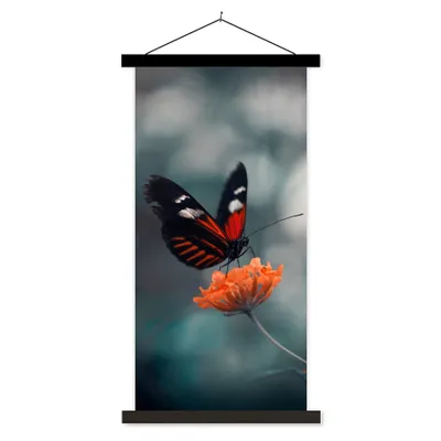 Produktbild von MuchoWow® Textilposter Schmetterling - Blume - Insekt 90x180 cm mit schwarzem Rahmen - Dekoration Wohnzimmer