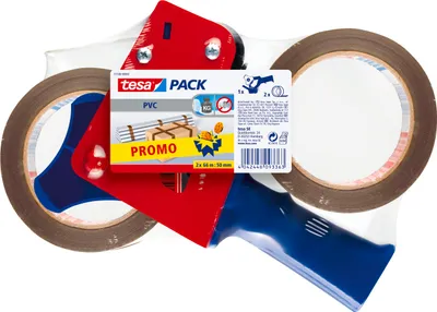Produktbild von tesa Paketklebeband Abroller inkl. 2 Rollen extra starkes Paketband Braun 50 mm