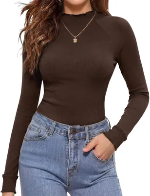 Produktbild von Damen-Langarmshirt – Gerippter V-Ausschnitt – Braun