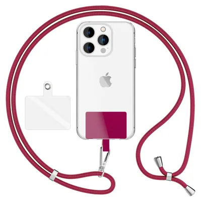 Obrázek produktu pro HoldMe Air Edition - Univerzální šňůrka se 2 podložkami a karabinou (stříbrná) - 160cm popruh na mobilní telefon - Bordeaux